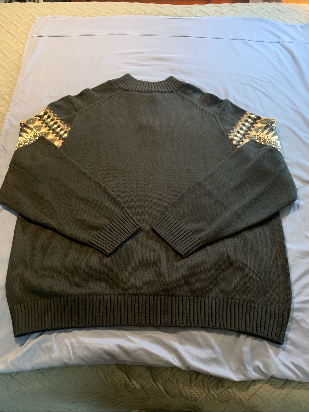 Izod Black Zip Mock Sweater with Mustard and Cream Fair Isle - Picture 6 of 8
